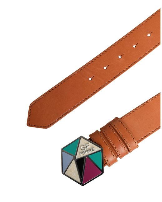 Gianfranco Ferré Orange Leather Hexagon Metal Buckle Waist Belt