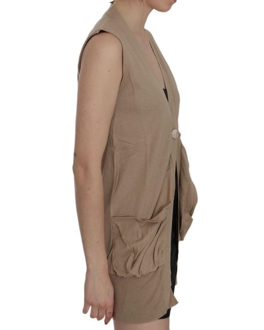 Pink Memories Brown Cotton Sleeveless Cardigan Top Vest
