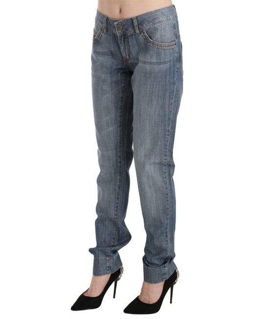 Just Cavalli Blue Washed Cotton Low Waist Slim Fit Denim Pants