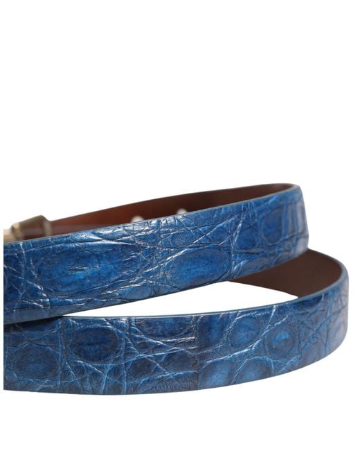 Dolce & Gabbana Blue Leather Tone Metal Buckle Belt Caiman for men