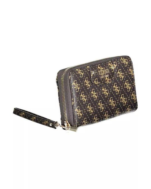 Guess Multicolor Chic Brown Zip Wallet With Contrasting Details