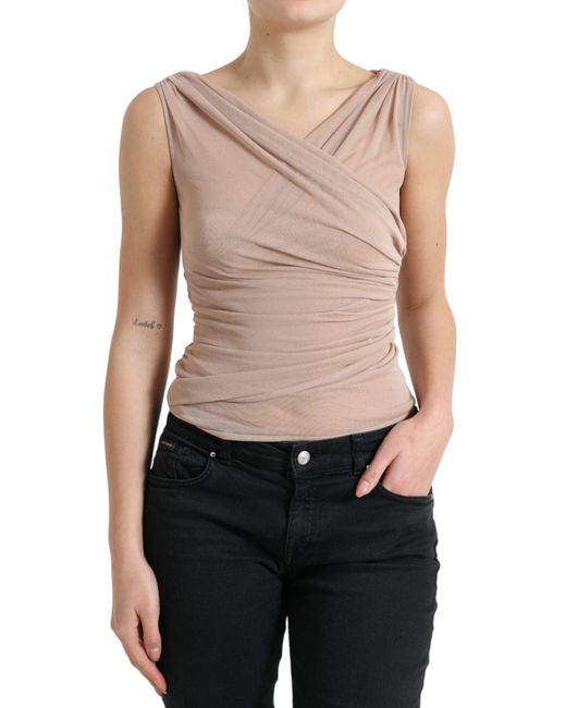 Dolce & Gabbana Natural Viscose V-Neck Sleeveless Tank Top