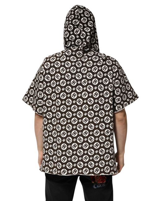 Dolce & Gabbana Black Logo Print Short Sleeve Hoodie for men