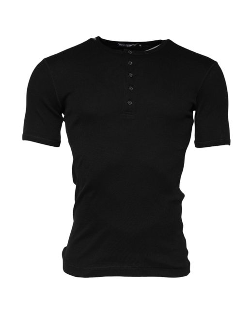 Dolce & Gabbana Black Cotton Knit Crew Neck Henley T for men