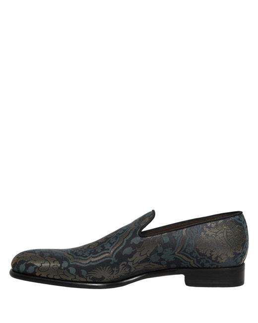 Dolce & Gabbana Black Floral Brocade Slip On Loafers Shoes for men