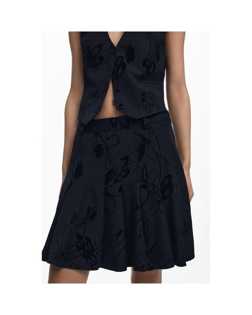 Desigual Blue Pleated Floral Print Skirt