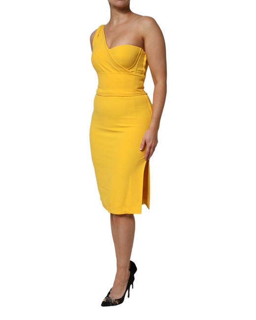 Dolce & Gabbana Yellow One Shoulder Side Slit Midi Dress for men