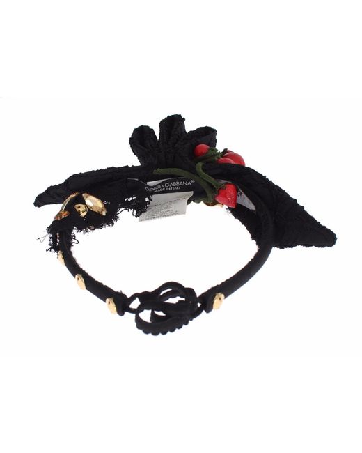 Dolce & Gabbana Black Diadem Headband Tiara Berry Fruit Crystal Bow Hair