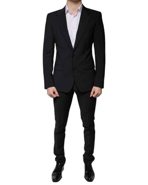 Dolce & Gabbana Black Wool 3 Piece Slim Fit Formal Suit for men