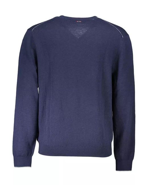 Napapijri Blue Elegant Wool V-neck Sweater for men