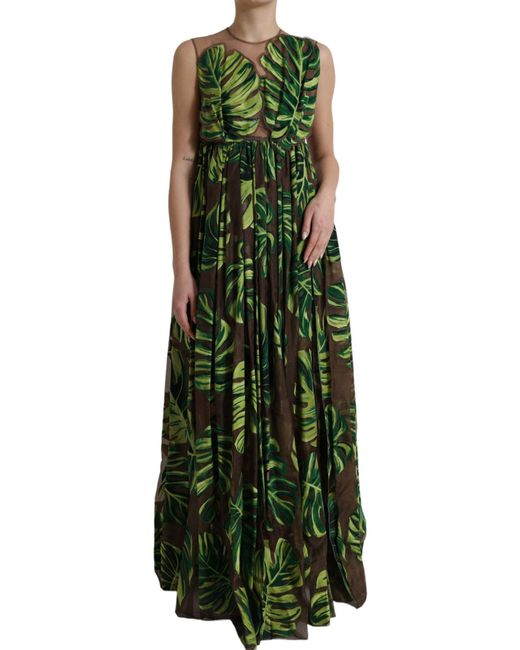 Dolce & Gabbana Green Elegant A-Line Sleeveless Silk Blend Dress