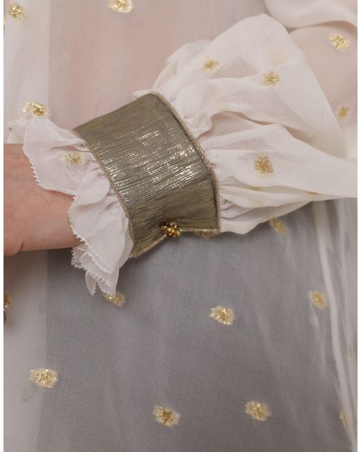 Dolce & Gabbana Gray Off White Silk Blend Ascot Collar Blouse Top