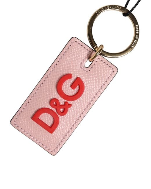 Dolce & Gabbana Pink Calf Leather Dg Logo Metal Ring Keychain Keyring