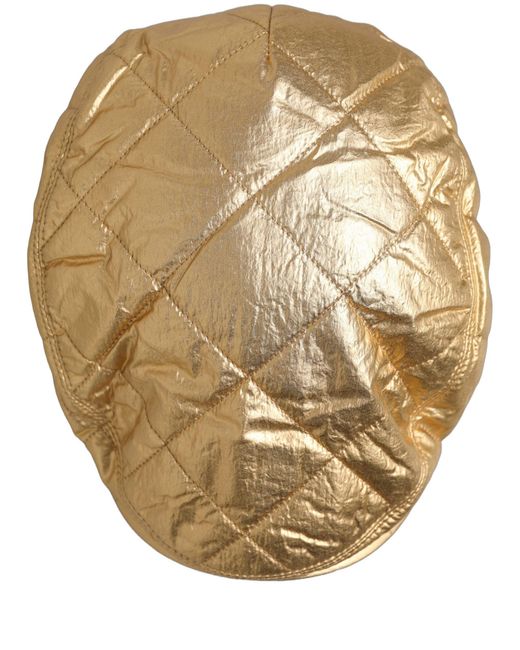 Dolce & Gabbana Black Men Gold Wide Quilted Newsboy Capello Hat for men