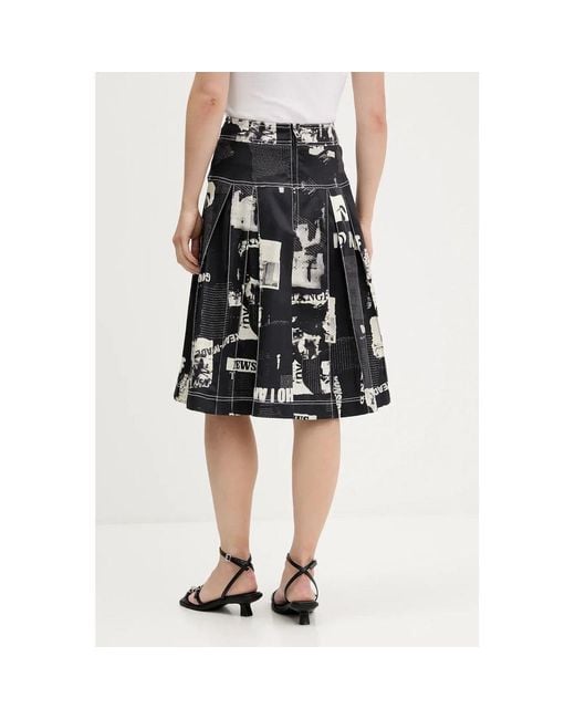 Desigual Black Printed Pleated Skirt