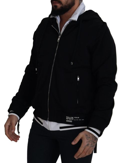 Dolce & Gabbana Black Elegant Bomber Jacket With Hood for men