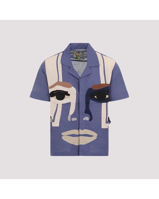 Kidsuper Blue Cotton Face Camo Shirt for men