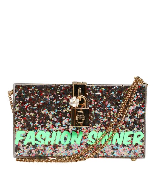 Dolce & Gabbana Metallic Multicolor Pursebox Fashion Sinner Glitter Crossbody Bag