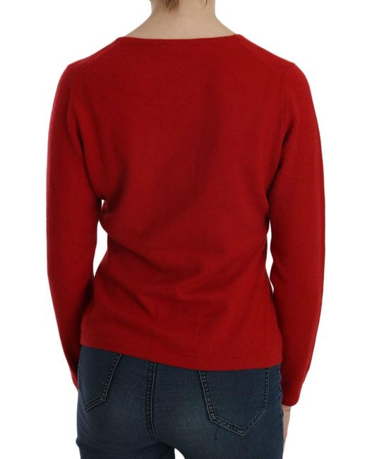 Mila Schon Cashmere Red Round Neck Pullover Top Sweater