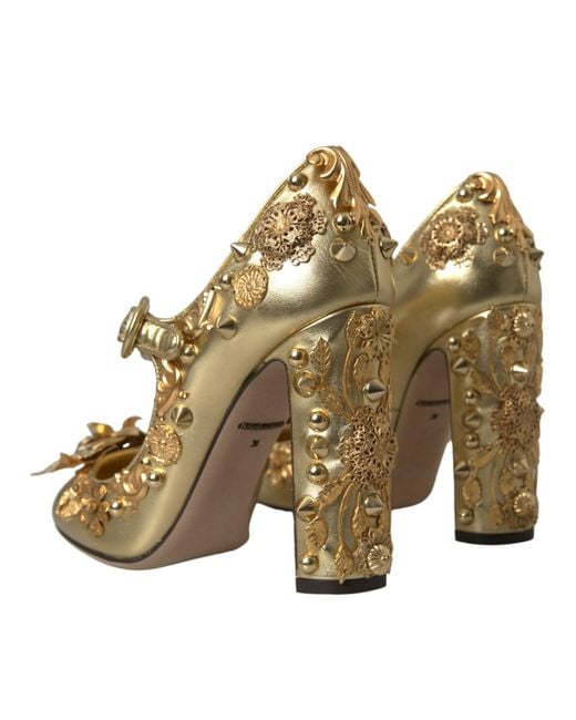 Dolce & Gabbana Metallic Leather Crystal Mary Janes Pumps Shoes