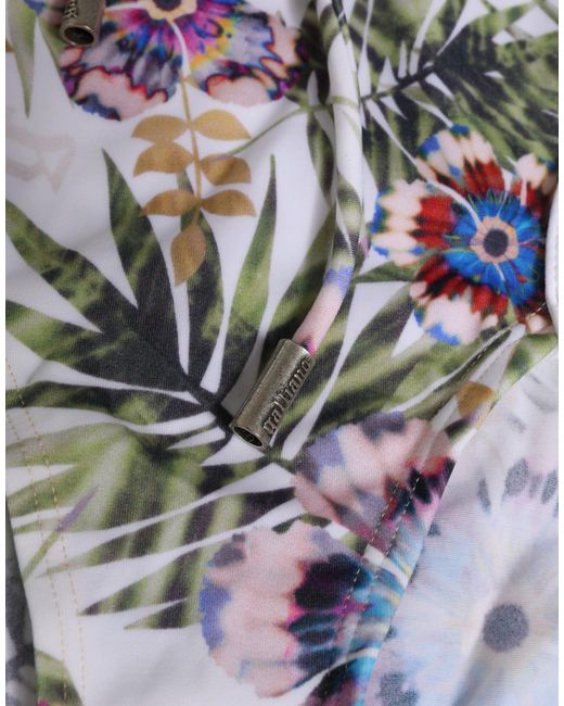 John Galliano White Floral Print Strapless One