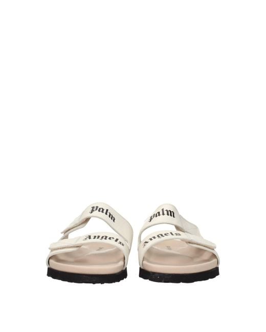 Palm Angels White Beige Leather Slippers Sandals for men