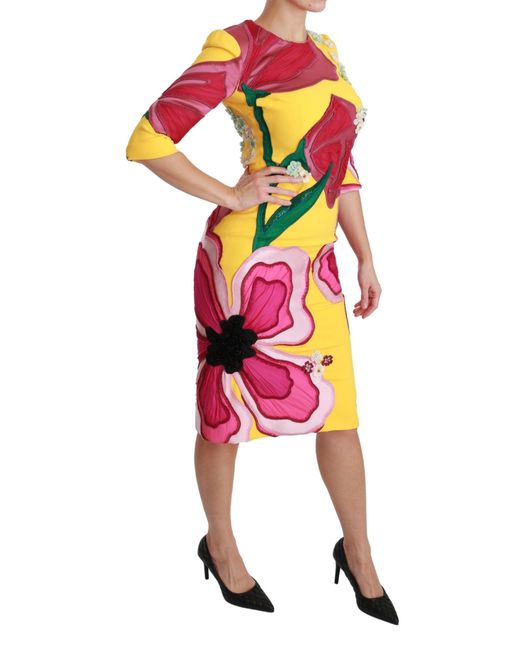Dolce & Gabbana Red Mesh Trimmed Bodycon Sheath Midi Dress