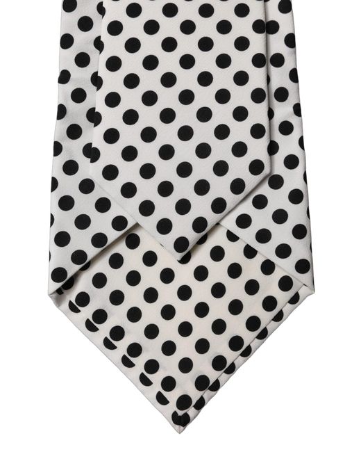 Dolce & Gabbana White Black Polka Dot Silk Adjustable Necktie Tie