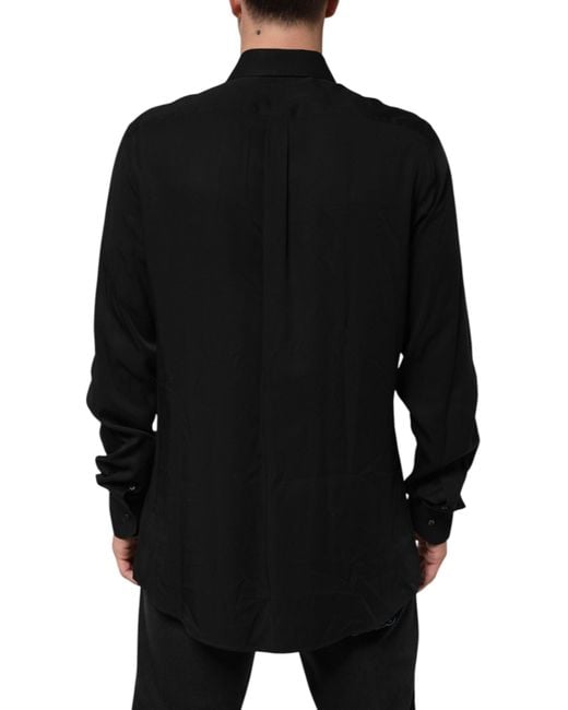 Dolce & Gabbana Black Viscose Long Sleeve Formal Dress Shirt for men