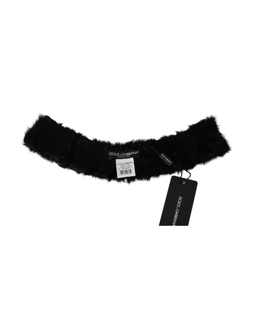 Dolce & Gabbana Black Fur Neck Collar Wrap Lambskin Scarf