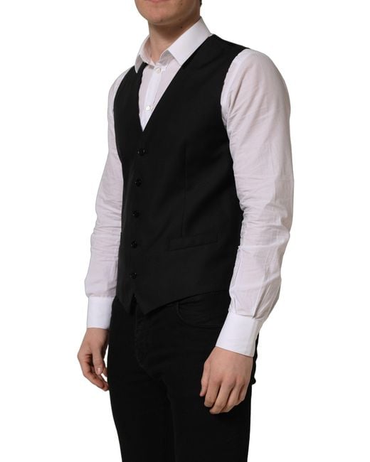 Dolce & Gabbana Black Wool Single Breasted Waistcoat Vest for men