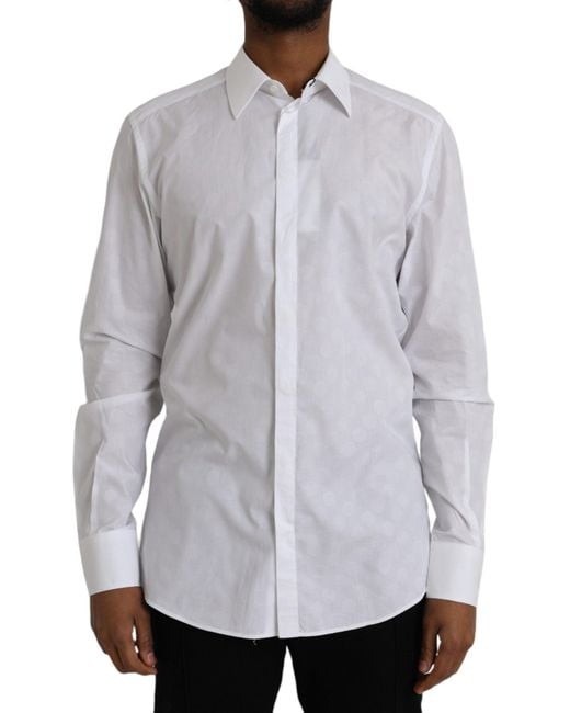 Dolce & Gabbana Gray Polka Dotted Cotton Dress Shirt for men