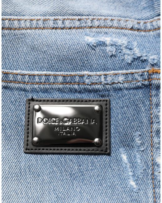 Dolce & Gabbana Blue Distressed Ripped Denim Trouser Jeans Cotton for men