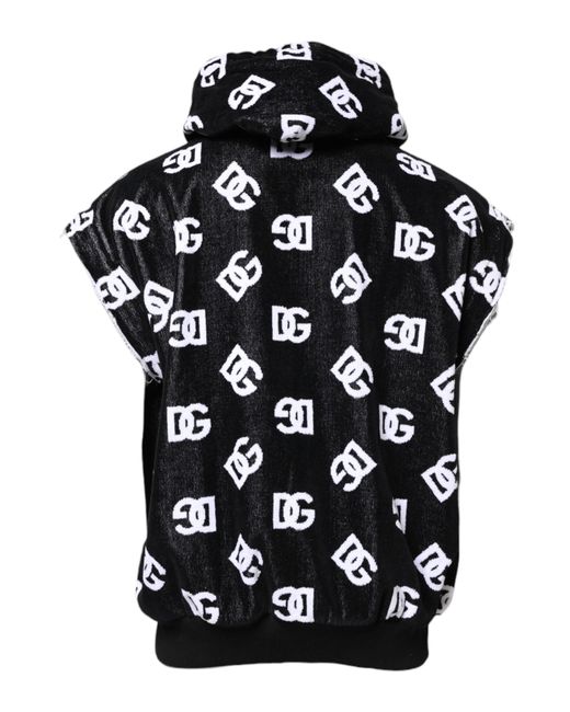Dolce & Gabbana Black Dg Cotton Hooded Sleeveless Sweater for men