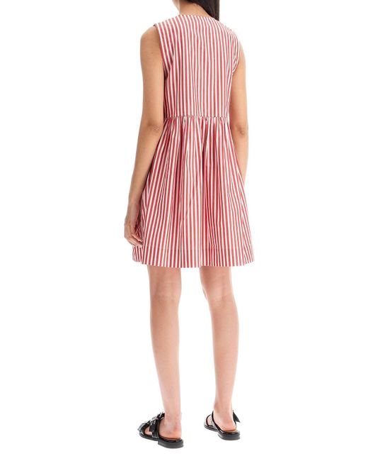 Ganni Striped Mini Dress With Bow Accents in Red | Lyst