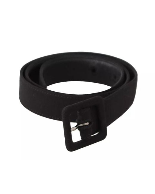 Dolce & Gabbana Black Velvet Leather Logo Waist Buckle Belt