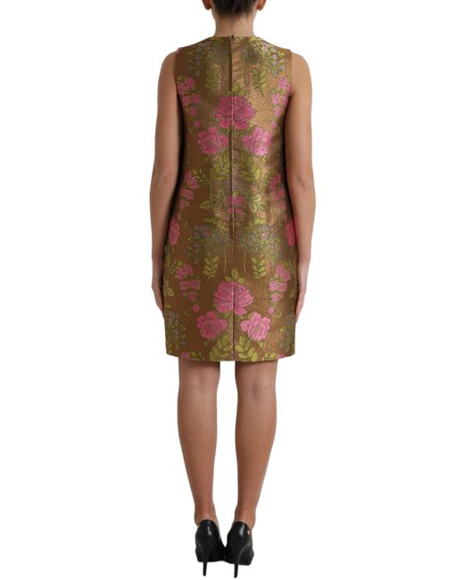 Dolce & Gabbana Natural Brown Floral Jacquard Sleeveless Mini Dress