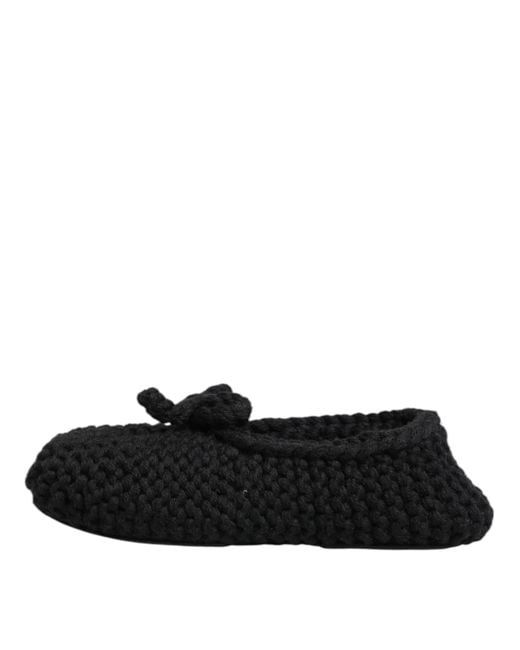 Dolce & Gabbana Black Knit Bow Flat Slippers