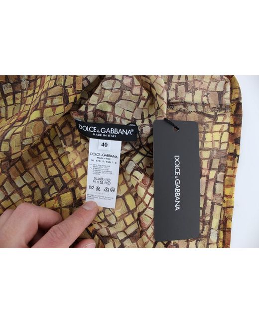 Dolce & Gabbana Brown Sicilian Mosaic Print Silk Blouse
