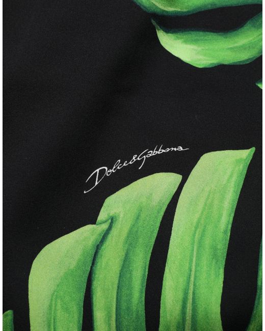 Dolce & Gabbana Green Philodendron Print Silk Blouse Top And Elastane