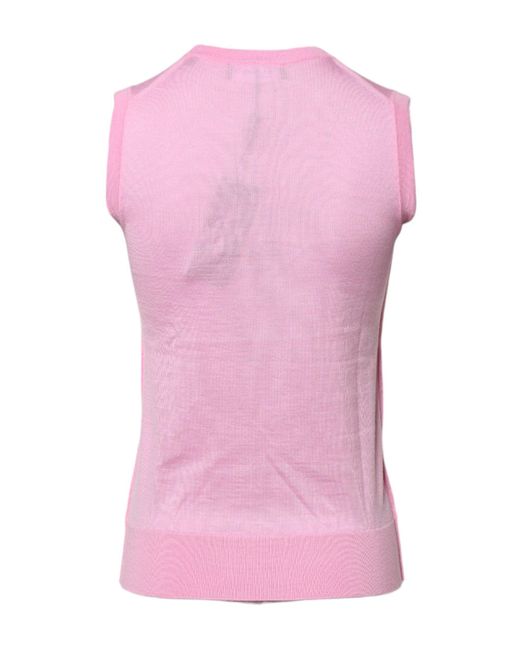 Dolce & Gabbana Pink Cashmere Round Neck Sleeveless Tank Top for men