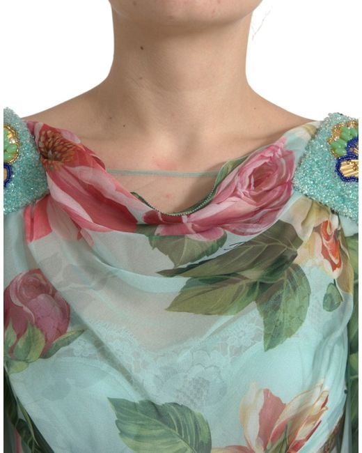 Dolce & Gabbana Green Floral Print Tiered Long Maxi Dress