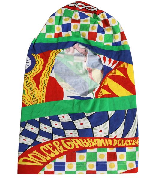 Dolce & Gabbana Green Men Multicolor Carretto Siciliano Balaclava Hat for men