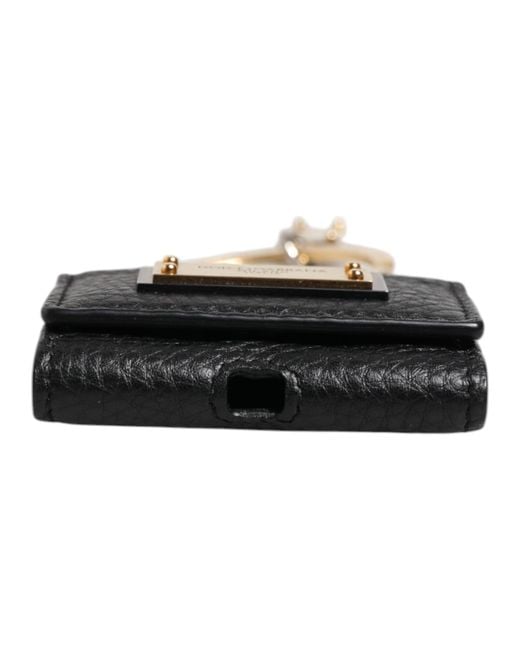Dolce & Gabbana Black Leather Strap Metal Logo Plaque Airpods Case for men