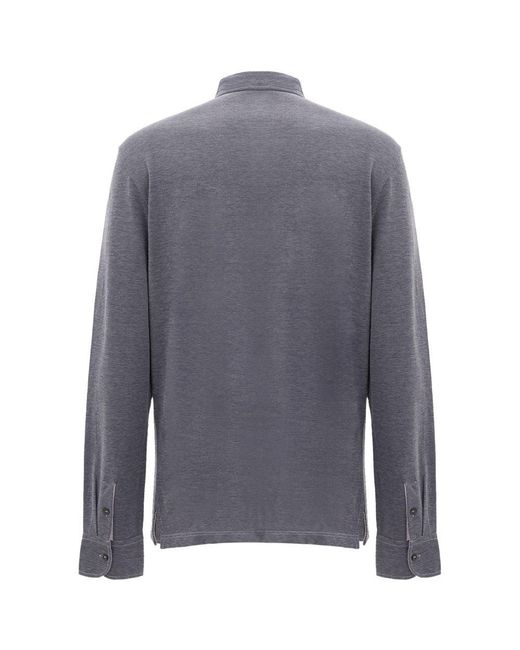 Corneliani Gray Long Sleeve Polo Shirt Melange Cotton for men