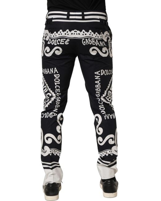 Dolce & Gabbana Black Cotton Poplin Marinaprint Trouser Pants