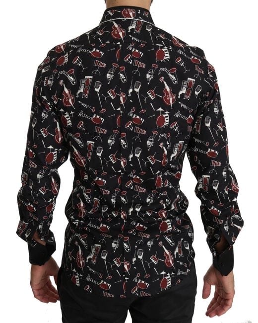 Dolce & Gabbana Black Musical Instrument Slim Fit Shirt for men