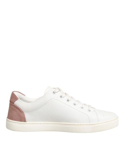 Dolce & Gabbana White Pink Leather Low Top Sneakers Shoes