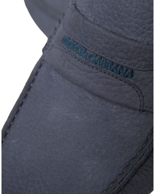 Dolce & Gabbana Blue Calf Leather Slip On Moccasin Shoes for men