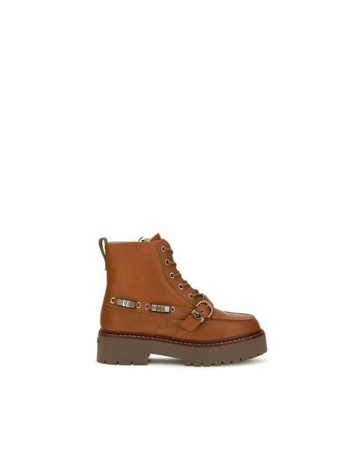 Pinko Brown Calf Leather Bos Taurus Lace